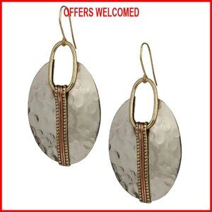 Mixed Metal Dangle Earrings Hammered Oval Round Boho Ethnic Western